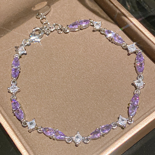 Korean Ins Rhombus Cubic Zirconia Bracelet Dainty Handmade Crafted Bangle Artisan Jewelry