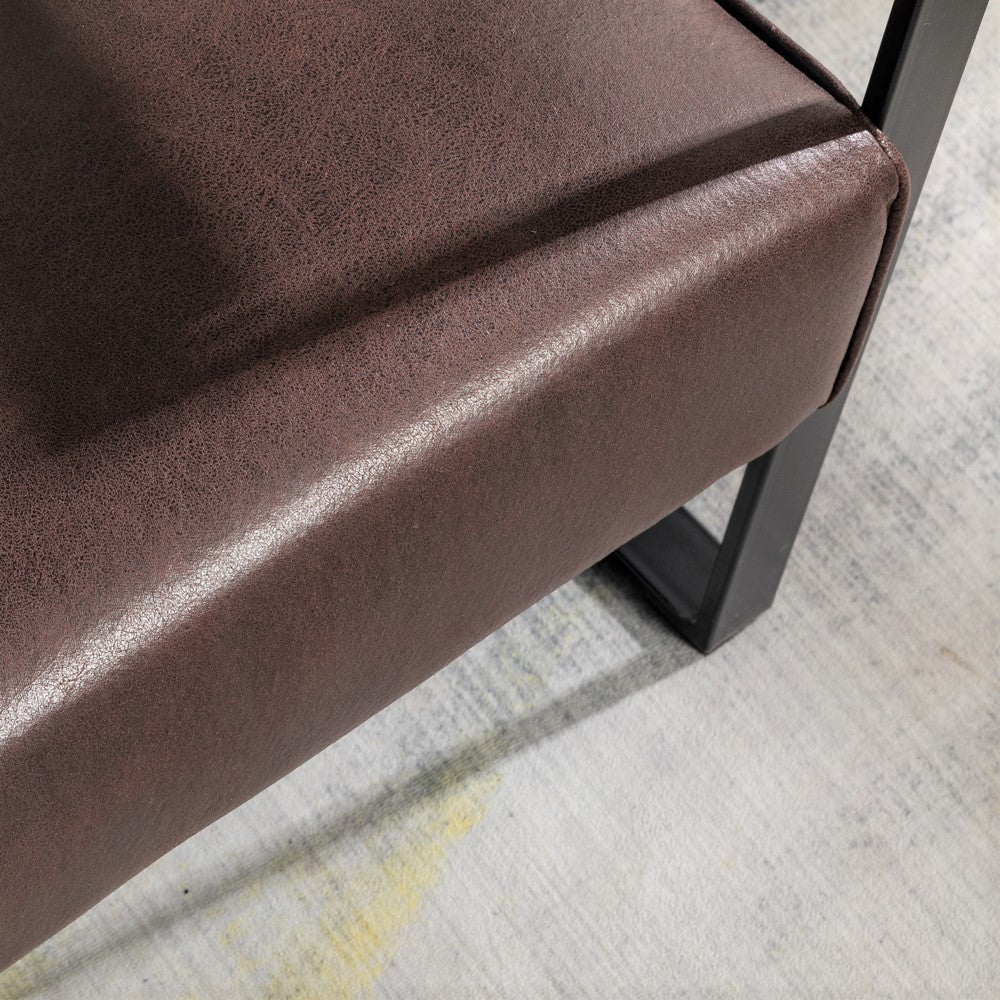 Classic Mid Century Modern Accent Chair With Durable Square Metal Frame, Armchair For Living Room, Bedroom, Home Office In Spotted Microfiber Upholstery, Dark Brown