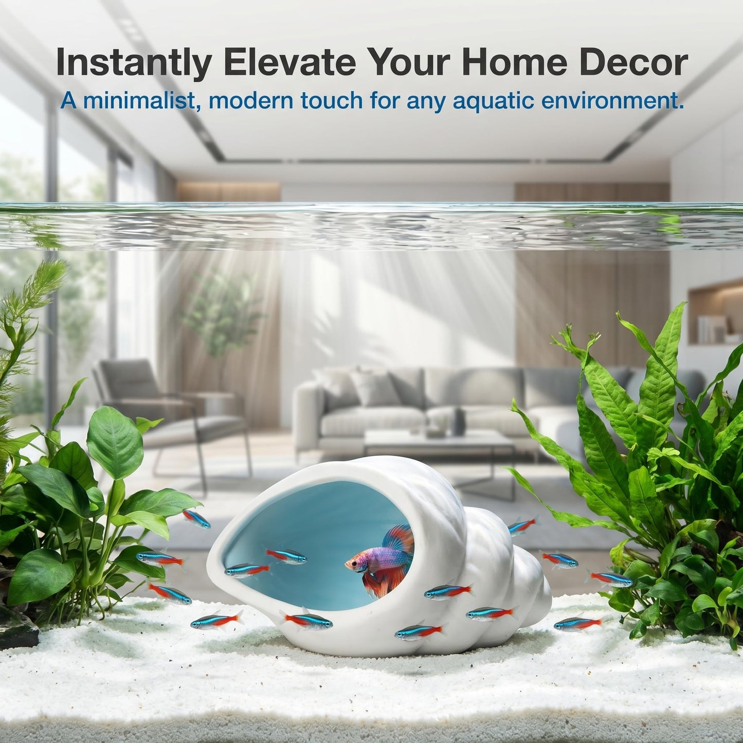Ceramic Aquarium Cave For Betta Fish Tank Decor, White Conch Shell Hideout, Smooth Glaze Fish Tank Accessories & Decorations For Betta Fish, Shrimp, Pleco