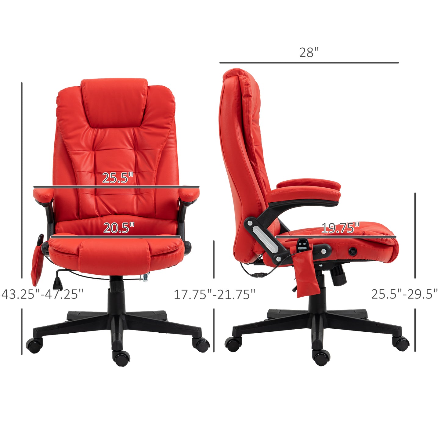 Massage Office Chair, Heated Reclining Computer Chair with 6 Vibration Points, Armrest and Remote, Red