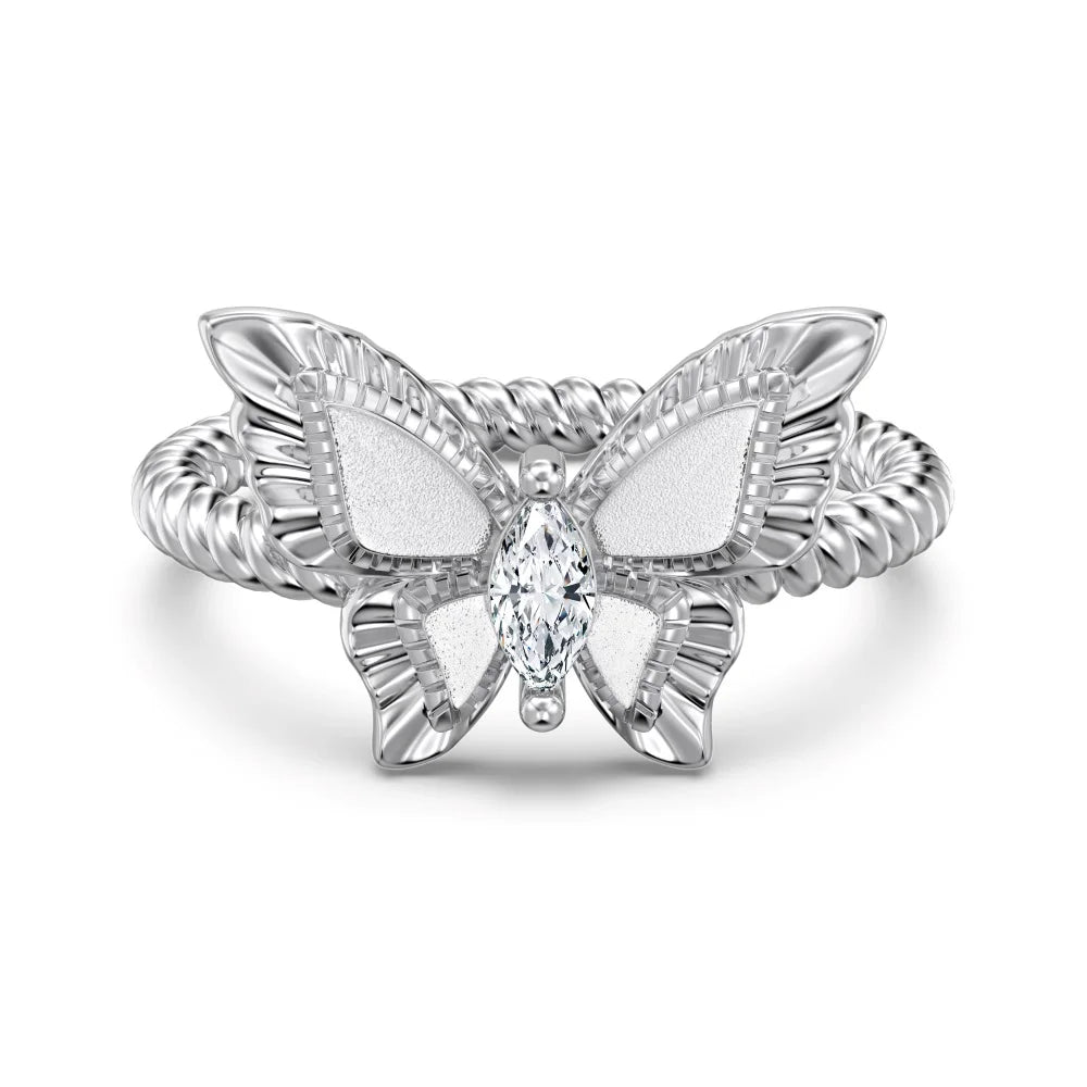 S925 Silver Accessories New Chinese Ancient Bow Frosted Zircon Silver Ring