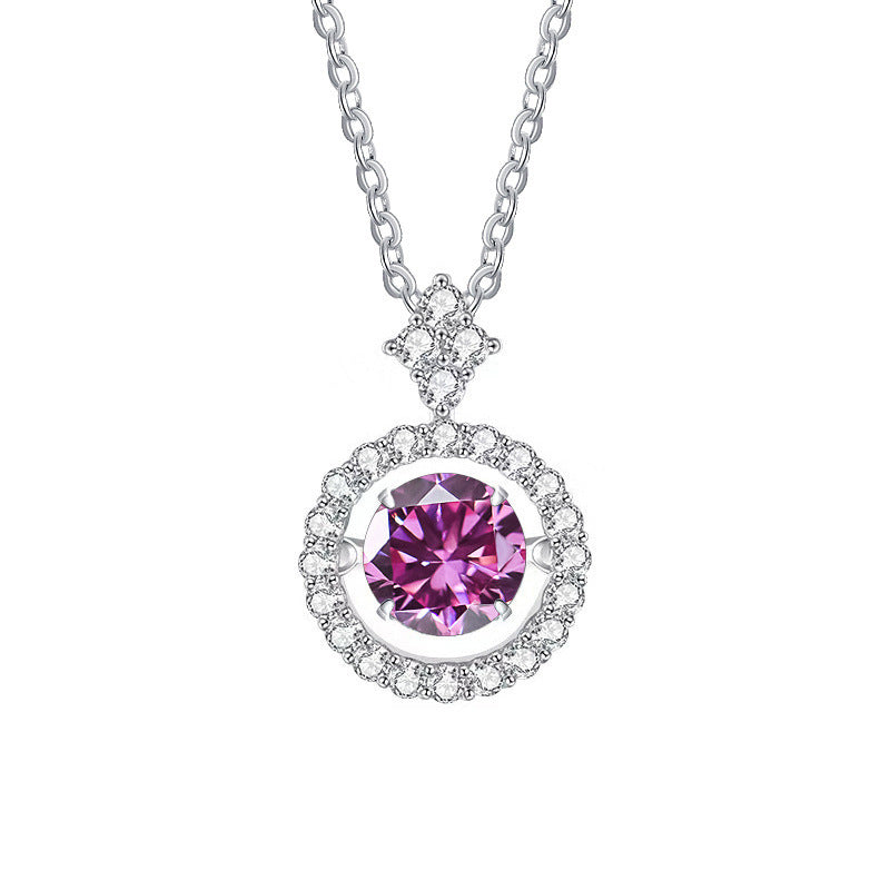 Live Hot S925 Sterling Silver Pulsatile Heart Moissanite Pendant Female Light-chasing Smart Clavicle Chain Moissanite Necklace