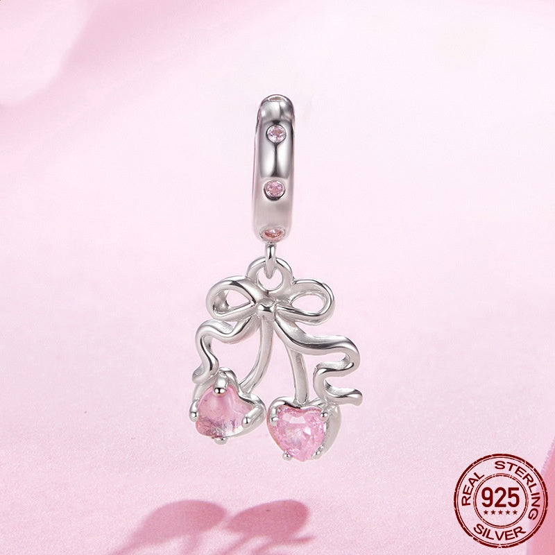 S925 Sterling Silver Cherry Pendant Ornaments Accessories Diy Beads