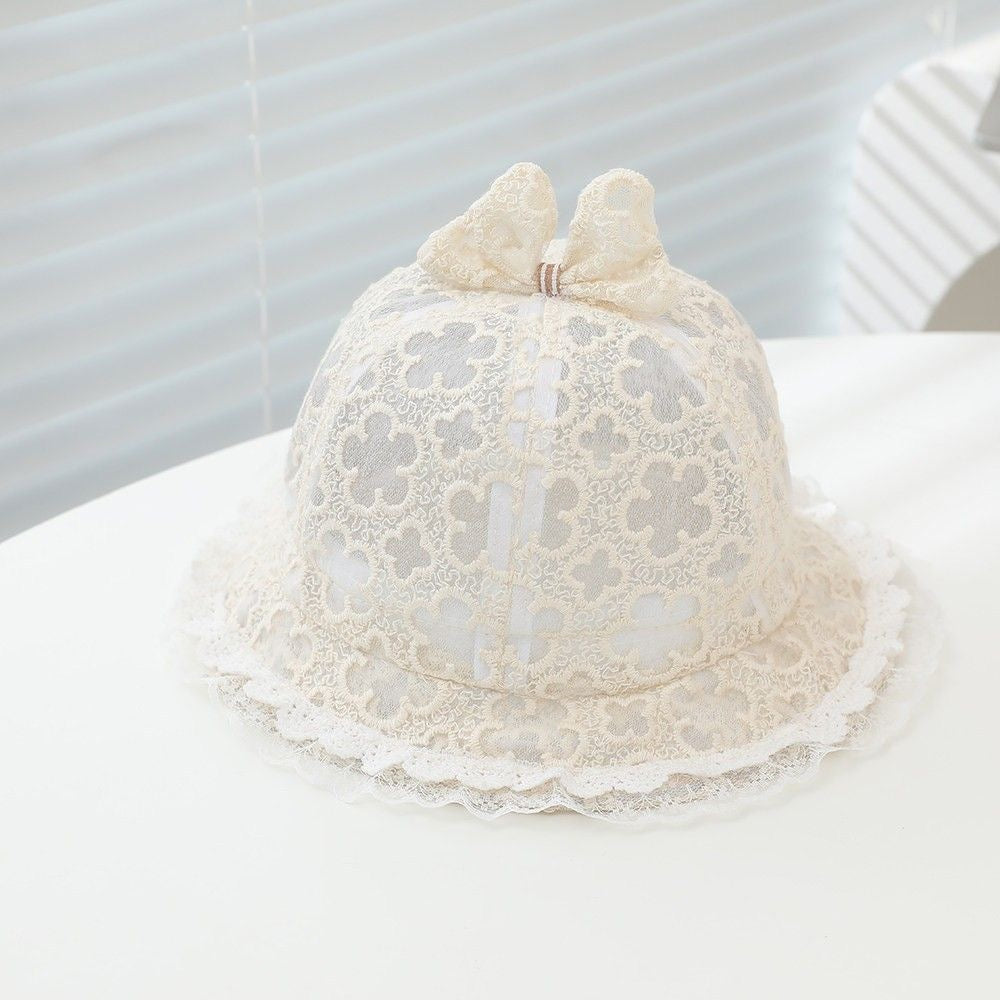 Children's All-net Lace-edged Full-printed Flower And Bow Decoration Lightweight Cool And Sweet Fisherman Hat For Outdoor Travel