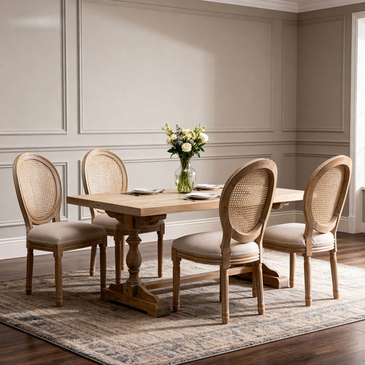 French Country Dining Chairs Set Of 2, Upholstered  Chairs With  Round Back, Wire Drawing  Techniques ,  For Living Room, Kitchen , Restaurant Use, Beige