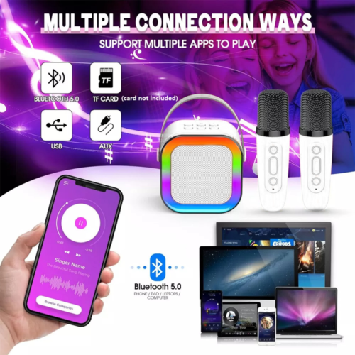Portable Kids Mini Karaoke Machine Bluetooth Speaker With 2 Wireless Microphones For Boys Girls Home Party Birthday Gifts