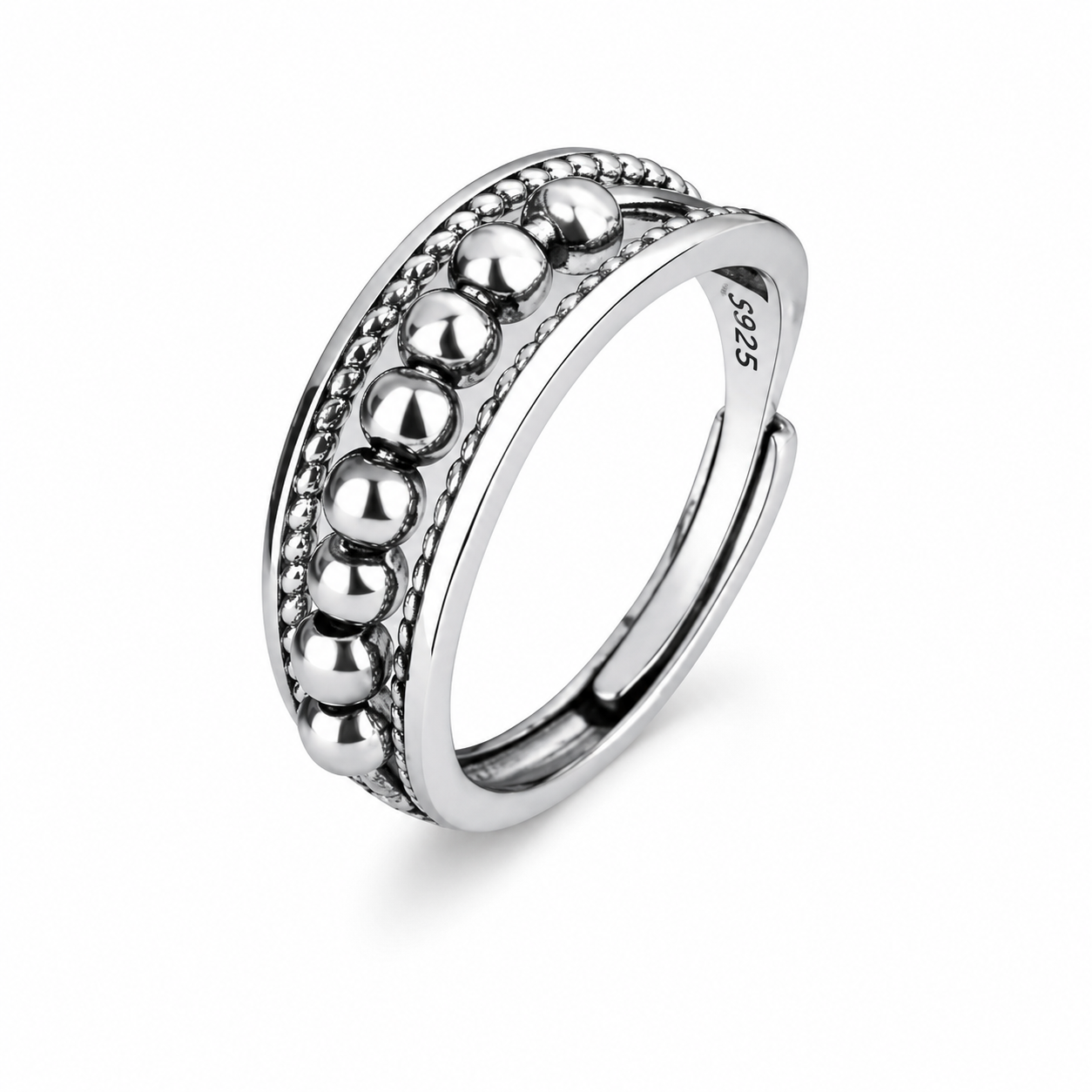 Moving Bead Fidget Spinner Open Adjustable Ring For Men Women, Copper Plated Silver Multi-Band Stress Relief Minimalist Stackable Daily Jewelry Gift