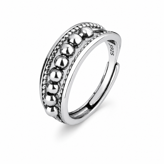 Moving Bead Fidget Spinner Open Adjustable Ring For Men Women, Copper Plated Silver Multi-Band Stress Relief Minimalist Stackable Daily Jewelry Gift