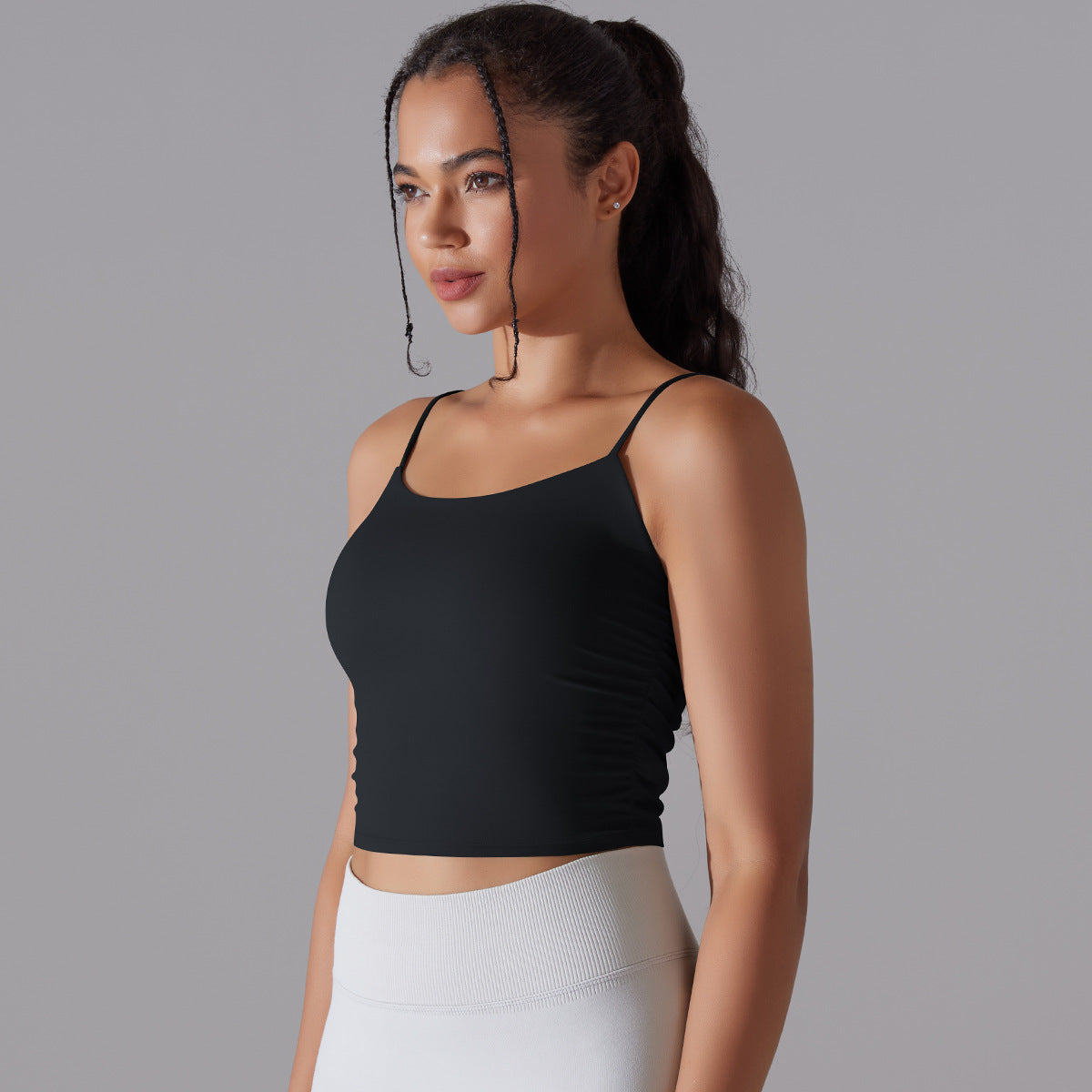 New Solid Color Pleating Beauty Back Spaghetti Strap Sports Underwear Running Workout Vest Sling