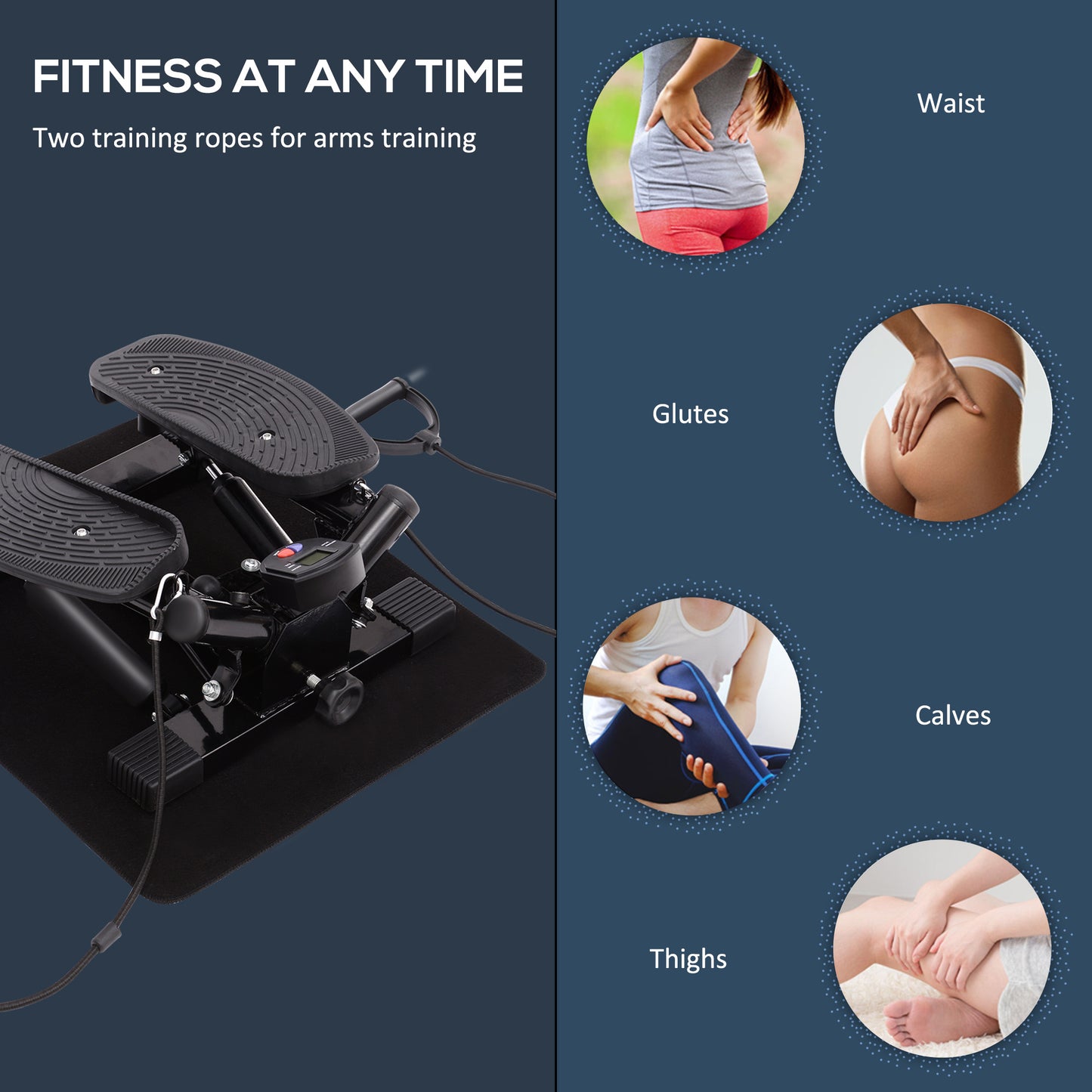 Portable Mini Stepper, Exercise Fitness Machine For Legs Arms Thigh Toner Toning Machine, Stair Steps Workout Training Fitness, W/ Resistance Bands And Floor Mat, Black