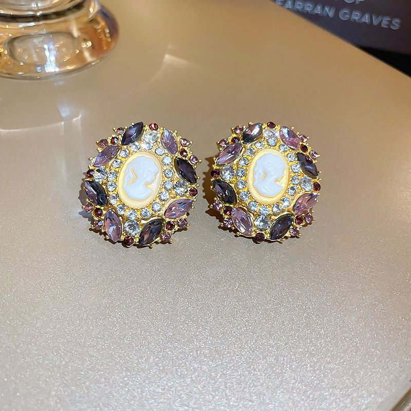Korean Luxury Purple Earrings For Women Crystal Flower Rhinestone Studs Versatile