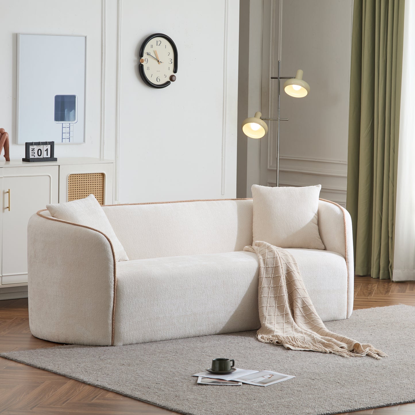Coral 82  Curved Boucle Sofa,3-Seater,Living Rooms,Bedrooms,Apartment Office,BEIGE