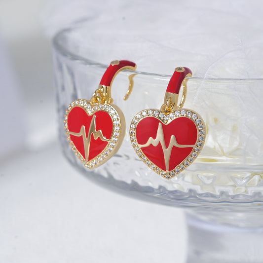 Women's Fashion Versatile Red Heart ECG Earrings