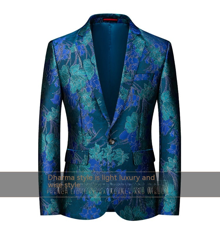 Men's Dress Host MC Wedding Best Man Jacquard Suit