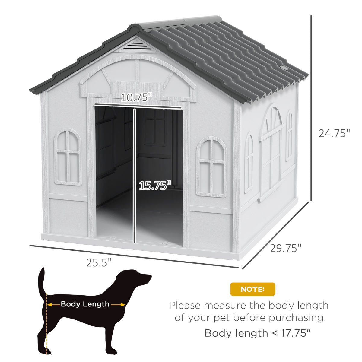 Pet House Water Resistant Puppy Shelter with Door for Indoor Outdoor, Easy to Assemble, for Small/Medium Dogs, Gray