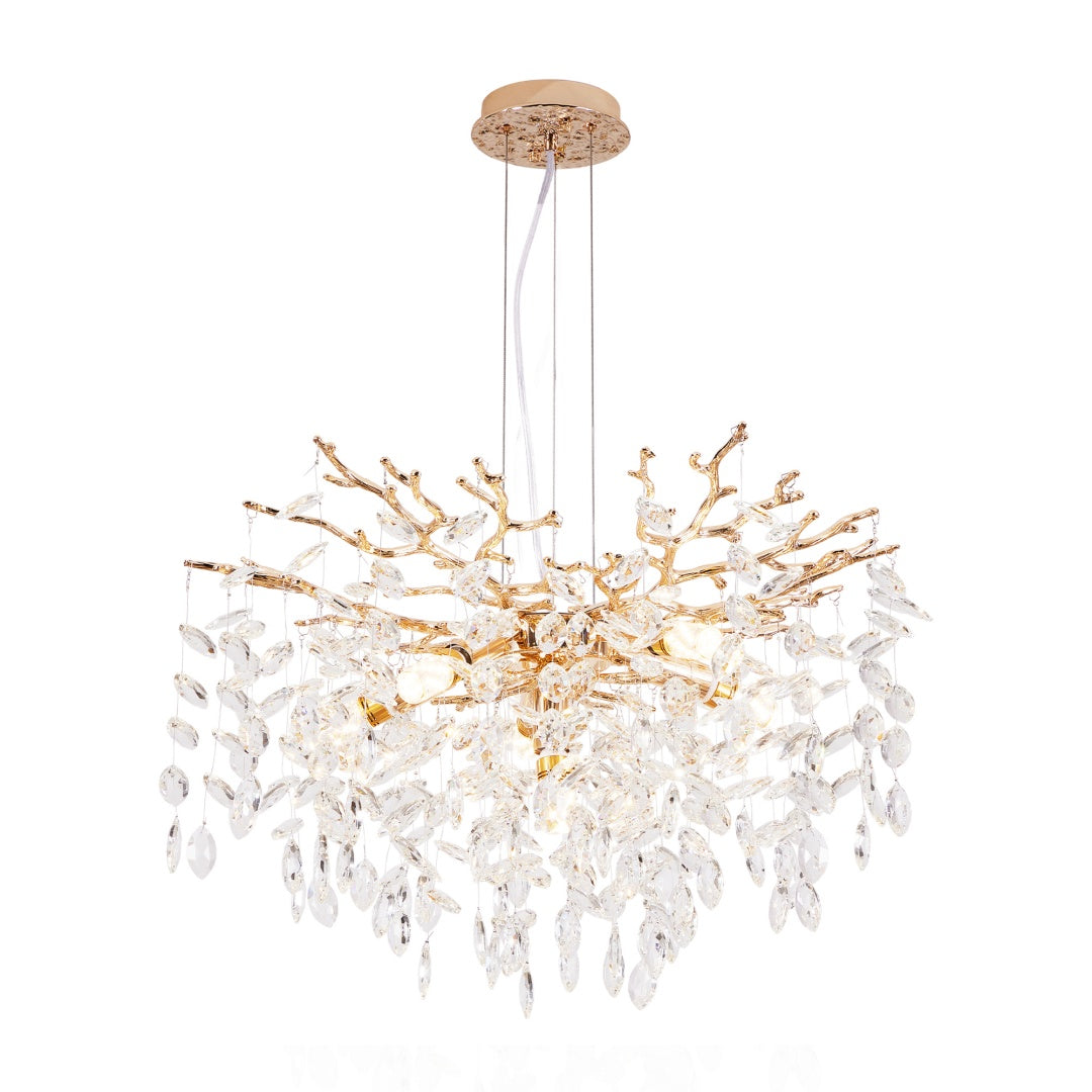 Modern Tree Branch Crystal Chandelier Luxury Gold Crystal Pendant Lighting 23.6in Contemporary 6-Light Chandeliers For Dining Room Kitchen Bedroom Living Room Bulb Is Not Including