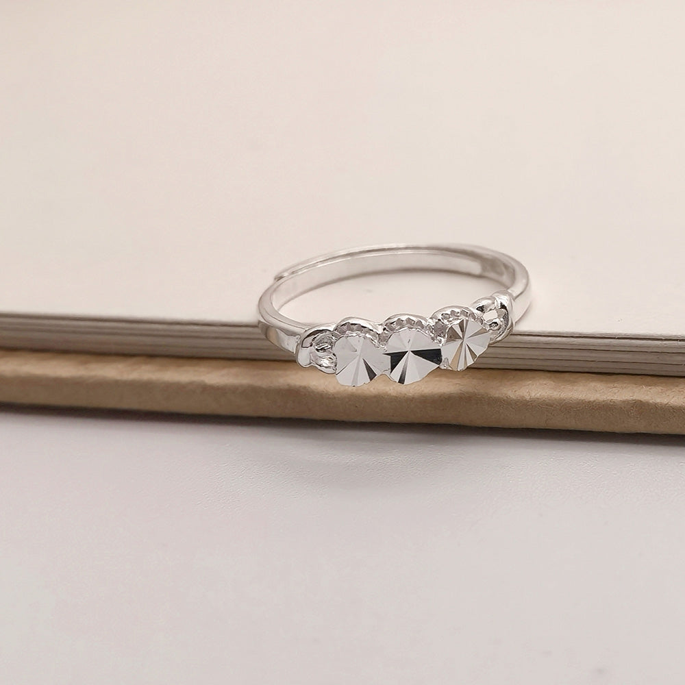 1 Pc 999 Sterling Silver Heart-Shaped Starburst Couple Rings, Polished Elegant Style, For Daily Wear & Valentine's Gifts