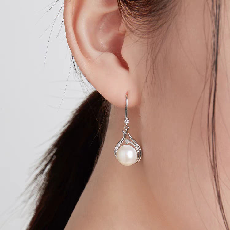 1 Pair 999 Sterling Silver Zircon Flame-shaped Pearl Drop Earrings, Elegant & Slimming, Perfect For Daily, Party & Dating, Ideal Valentine's Gift