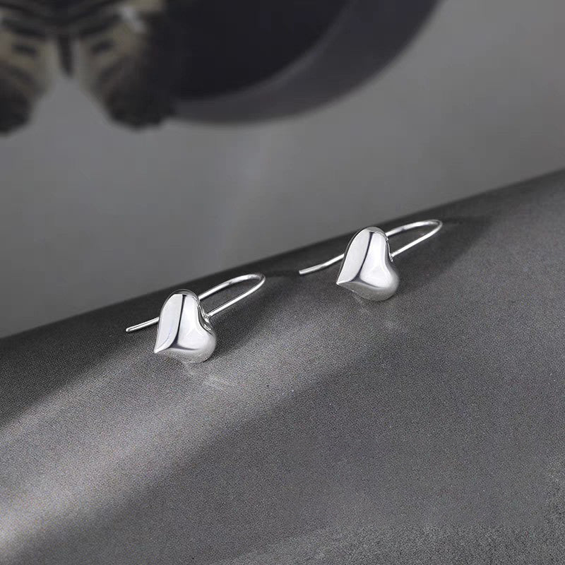 1 Pair 999 Sterling Silver 3D Heart Safety Pin Style Earrings, Minimalist & Trendy, Perfect For Daily, Dating & Gifting, Ideal Valentine's Gift