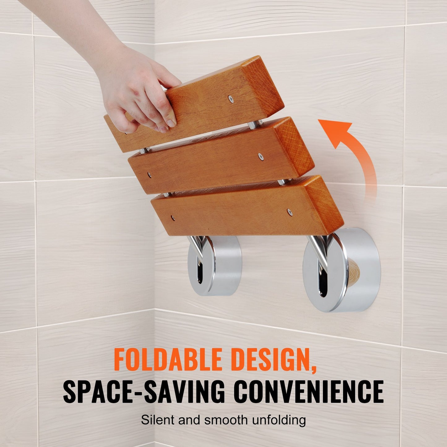 Folding Teak Shower Seat, 20.1" X 13.2" Unfolded, Wall Mounted Fold Up Shower Bench With 440 Lbs Load Capacity, Space Saving Home Care Fold Down Shower Chair, For Seniors Pregnant Women Children