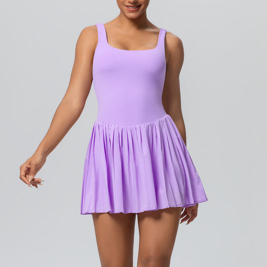 Fake Two-piece Tennis Skirt Base-layer Fitness Dress For Women