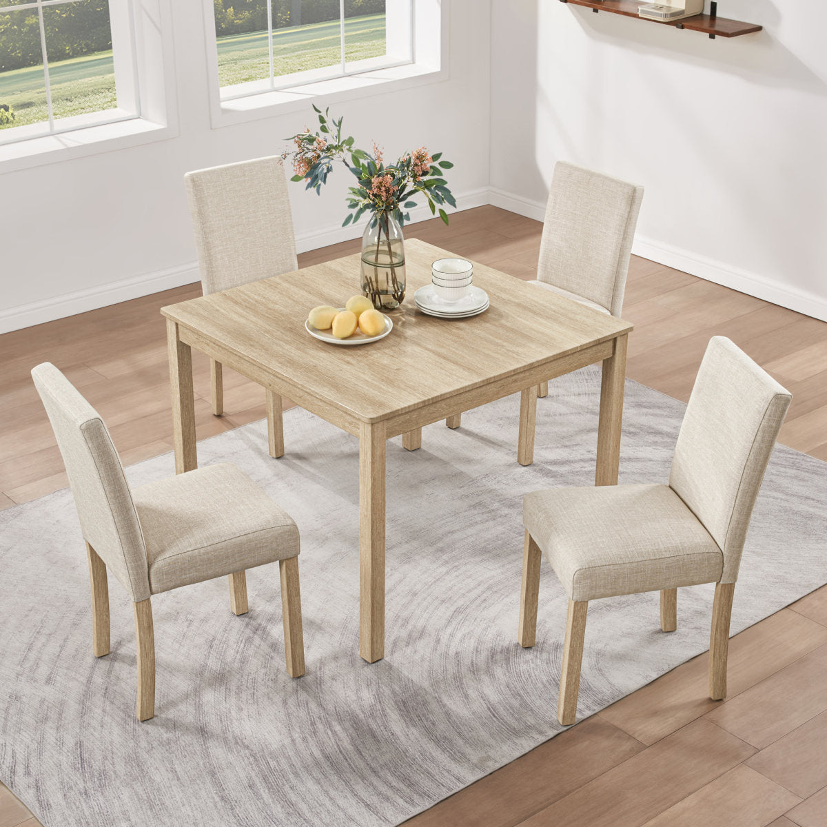 5-Piece Dining Table Set with 4 Chairs, Dining Table Set for 4 with Chairs, Wooden Dining Table Set for Kitchen, Dining Room, Light Oak