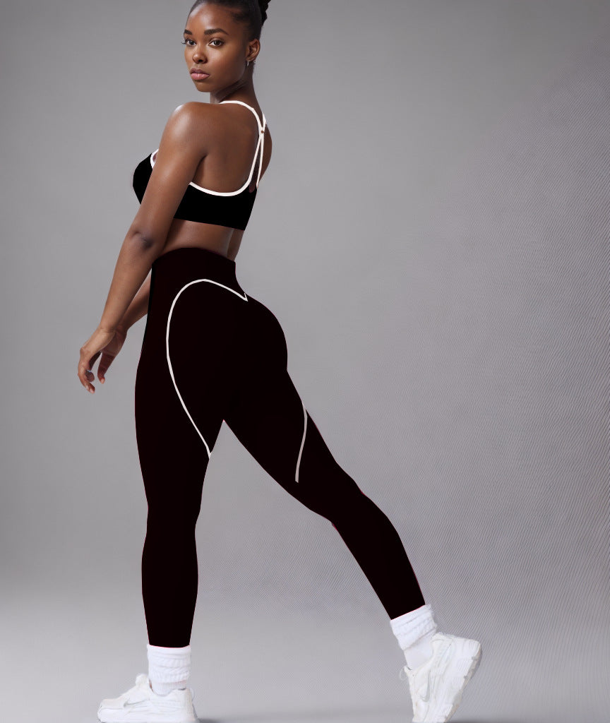Women's Simple Nude Feel Beauty Back Exercise Contrast Color Bra Yoga Pants