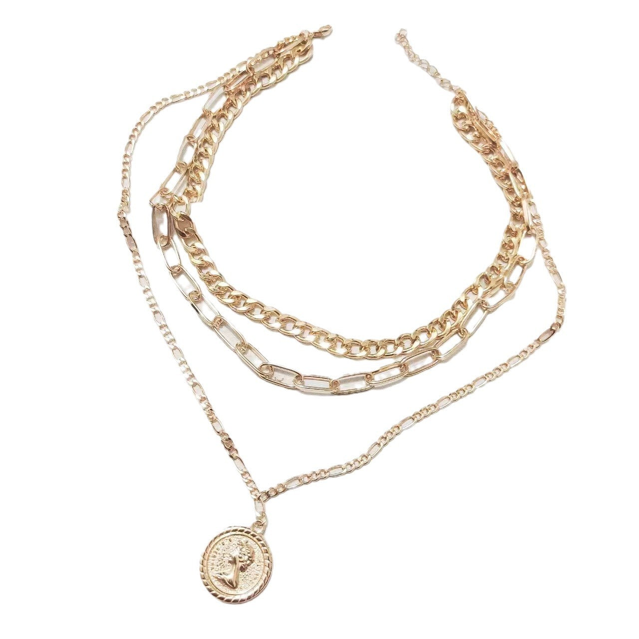 Fashionable All-match Alloy Multi-layer Beauty Head Pendant Necklace
