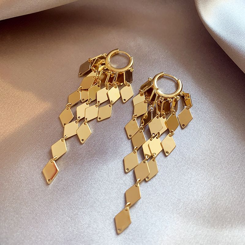 Golden Diamond Sequins Tassel Ear Cuffs, 2026 New Hot Light Luxury Earrings
