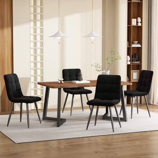 Dining Set  5 Pcs ,Dining Table With 4 Chairs Set, Modern Kitchen Table Set, Wood Grain Kitchen Table With Black Metal Legs, MDF Table Top In Walnut Color,Black Velvet Dining Chairs