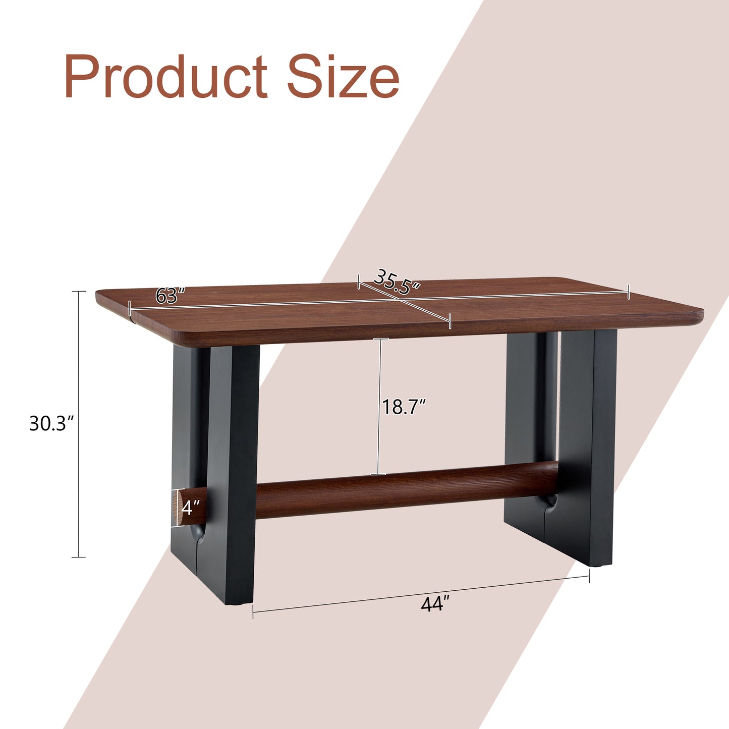 All-MDF Walnut & Black Dining Table, Modern Compact Kitchen Table For Small Spaces, Sturdy Home Apartment Dining Room Furniture With Sleek Two-Tone Finish