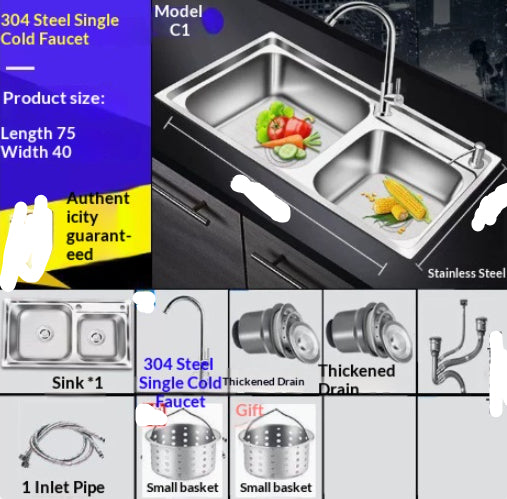 Large Single-basin Sink For Kitchen Dishwashing