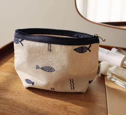 Embroidered Makeup Bag Japanese Style Minimalist Storage