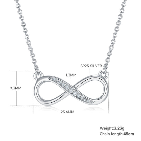 3.2g S925 Sterling Silver 11 Stone Moissanite Infinity Necklace 45cm  Half Pave Pendant With GRA, Platinum Plated Romantic Jewelry Gift Box Set For Women