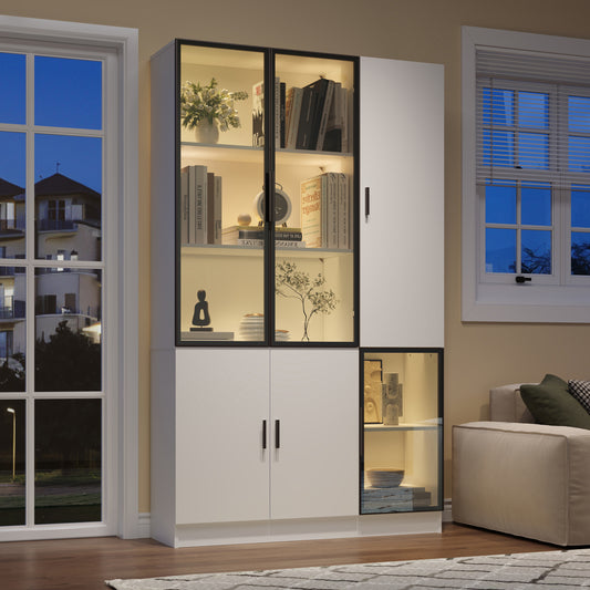 N625P3142394041W,Glass Display Cabinet Glass Cabinet Door 200cm High Display Cabinet With LED Lights,MultiStorage Bookcase For  Bedroom Living Room Office,Cabinet With Glass Door With Alumin