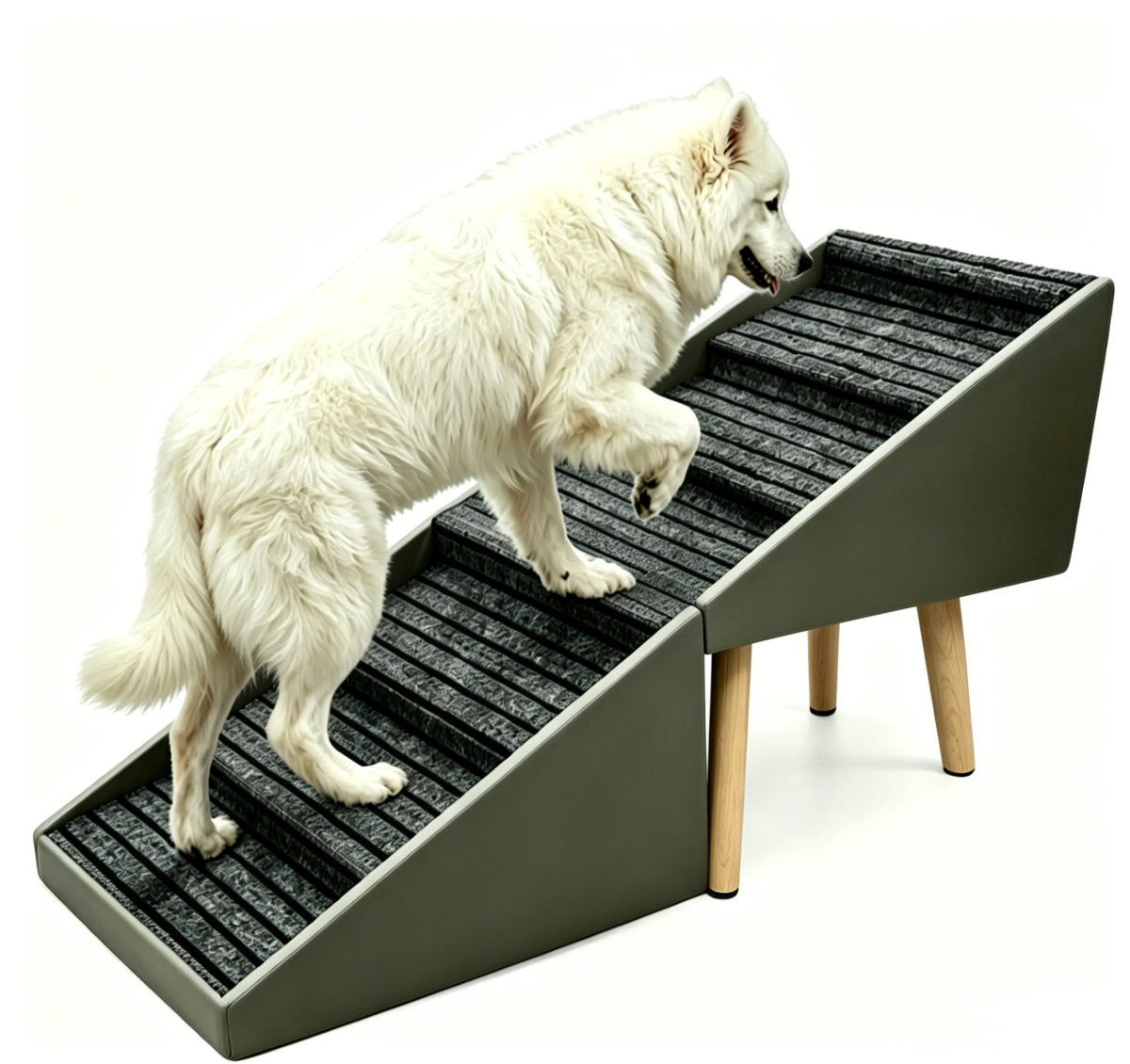 2-in-1 Dog Stairs for Bed and Couch 25.2" Foldable Dog ramp for Couch 6 Pet Steps  & Ottoman for Small and Large Dogs, Grey