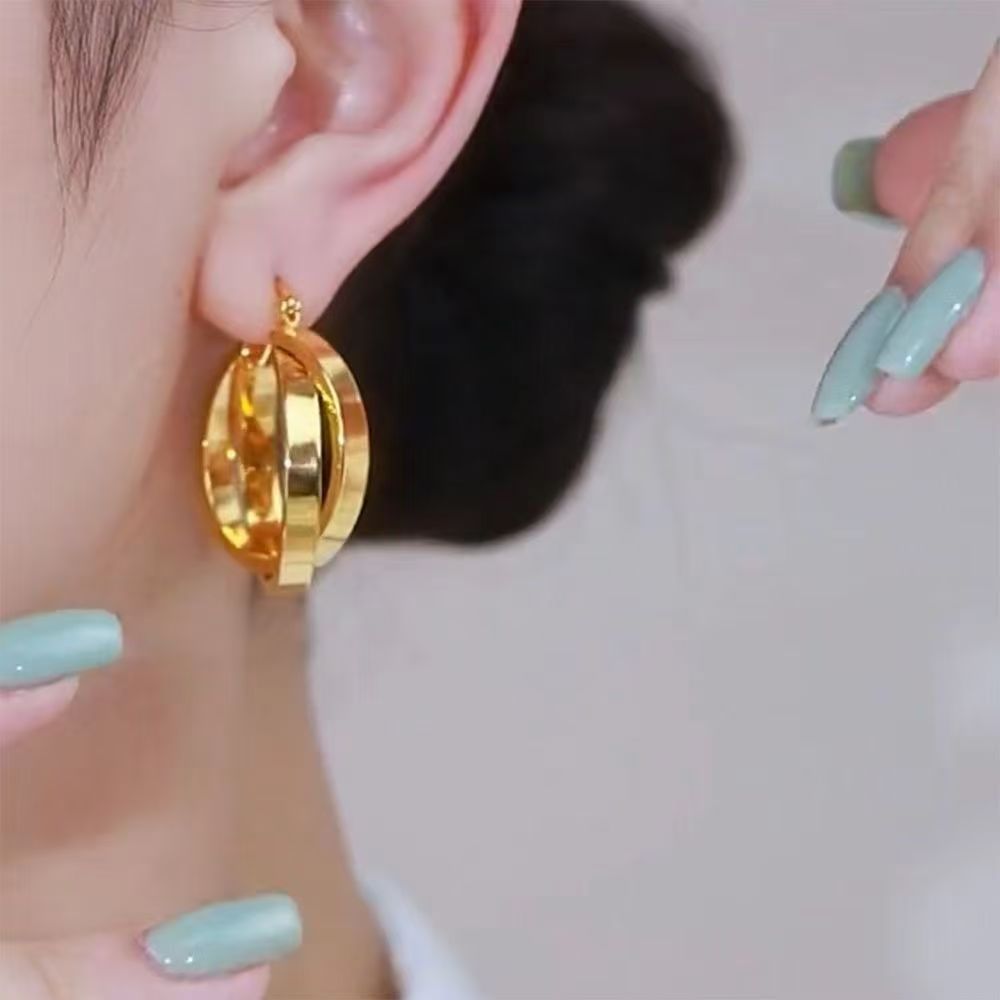 Vintage Hong Kong Style Metal Hoop Earrings Same Style As Sister-in-law From Knockout, Simple Fashion Snap Hoop Earrings, Versatile Stylish Jewelry Gift For Girlfriend