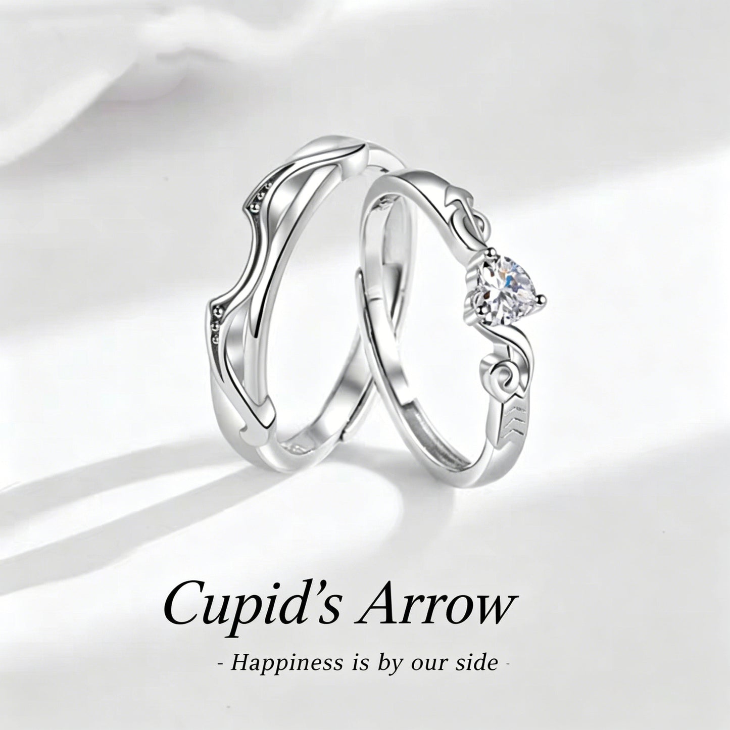 1 Pair 999 Sterling Silver Cupid's Arrow Diamond Couple Rings, Romantic Adjustable Promise Rings, Ideal Valentine's Day Gift For Lovers