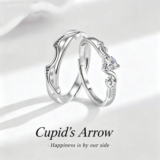 1 Pair 999 Sterling Silver Cupid's Arrow Diamond Couple Rings, Romantic Adjustable Promise Rings, Ideal Valentine's Day Gift For Lovers