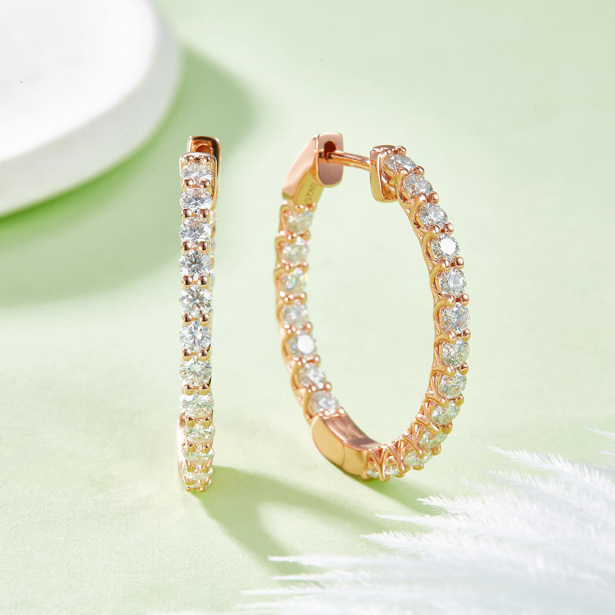 4.2g S925 Sterling Silver Moissanite Hoop Earrings, 25mm Round Pave Hoops With GRA Certificate, Platinum Plated, Rose Gold Or Gold Available, Luxury Gift Box Set For Women