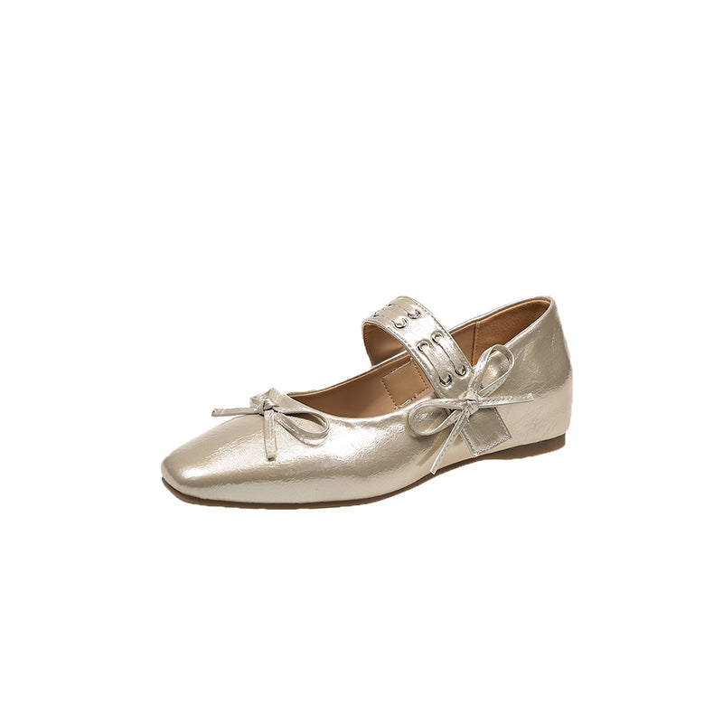 2026 New Summer Silver Hidden Heel Mary Janes For Women, French Ballet Flat Shoes With Single Strap, Match Dresses Perfectly