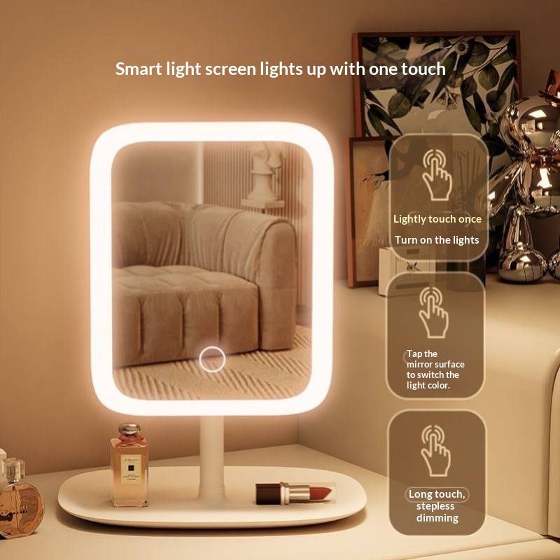 LED-lit Desktop Makeup Mirror With Built-in Lights