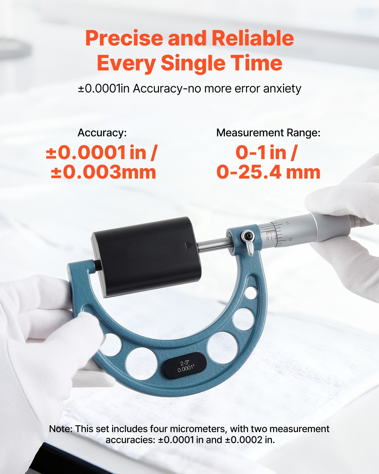 4 PCS Micrometer Set, 0-1"/1-2"/2-3"/3-4" Machinist Outside Micrometer, Ultra-Precision 0.0001 Accuracy, Professional Machinist Tools With Protective Case, For Metalworking & Engineering