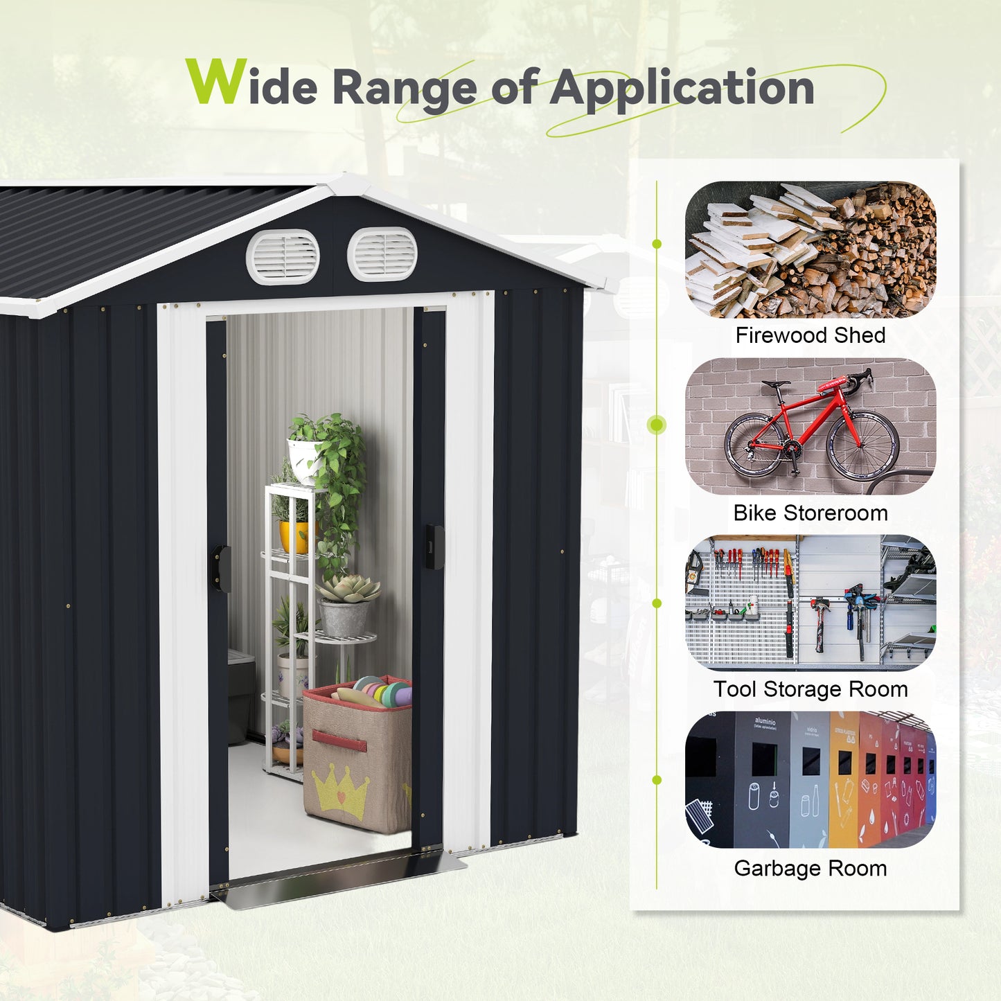 Campcraft 8x6 FT Outdoor Storage Shed, Metal Tool Shed & Outdoor Storage With Lockable Doors & Air Vents, For Backyard. Garden Patio, Dark Gray