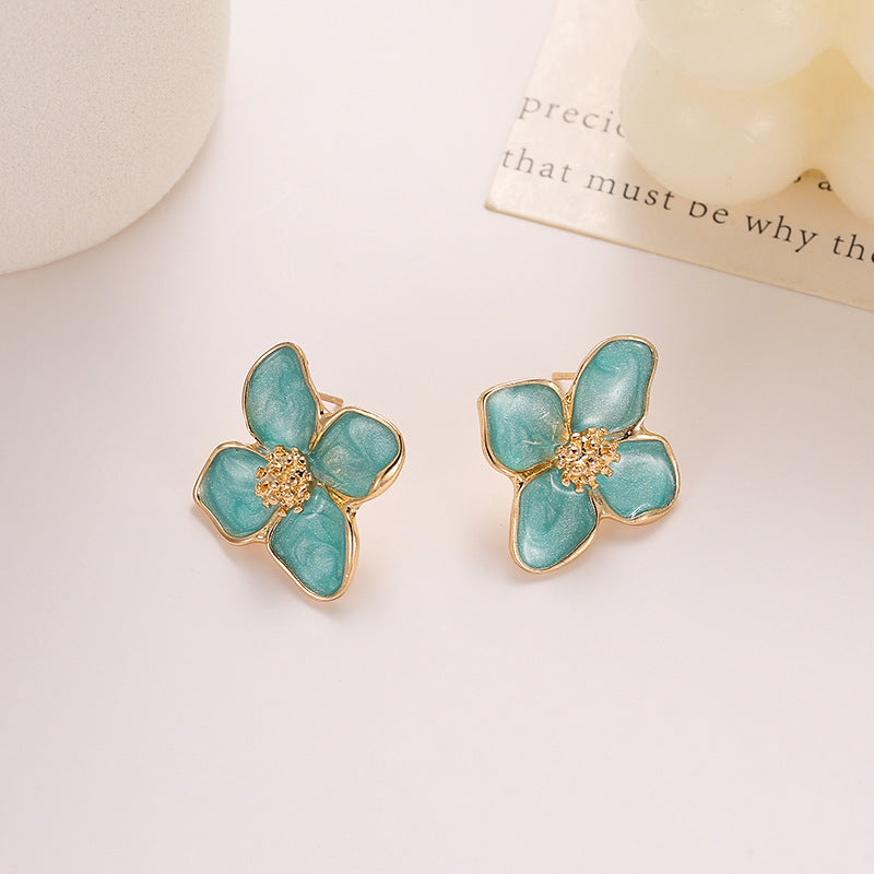Korean Style Green Flower Fashion Elegant Earrings