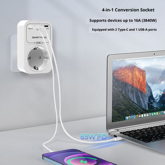 Doodle Smart WiFi Gallium Nitride 65W Multi-Port PD Fast Charging Phone Remote Control European Standard Socket