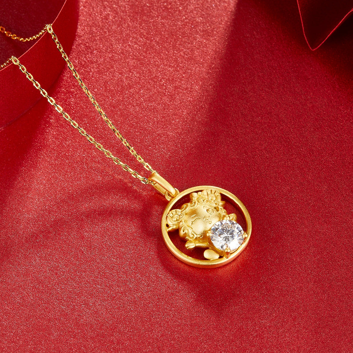 S925 Sterling Silver Gold Plated 1ct D Color VVS1 Moissanite Chinese Zodiac Goat Necklace 4.5g Benmingnian Gift GRA Certified Gift Box