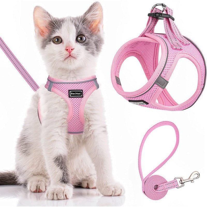 Pet Harness Vest Style Leash - Adjustable Breathable Dog Cat Harness with D-Ring for Walking Training