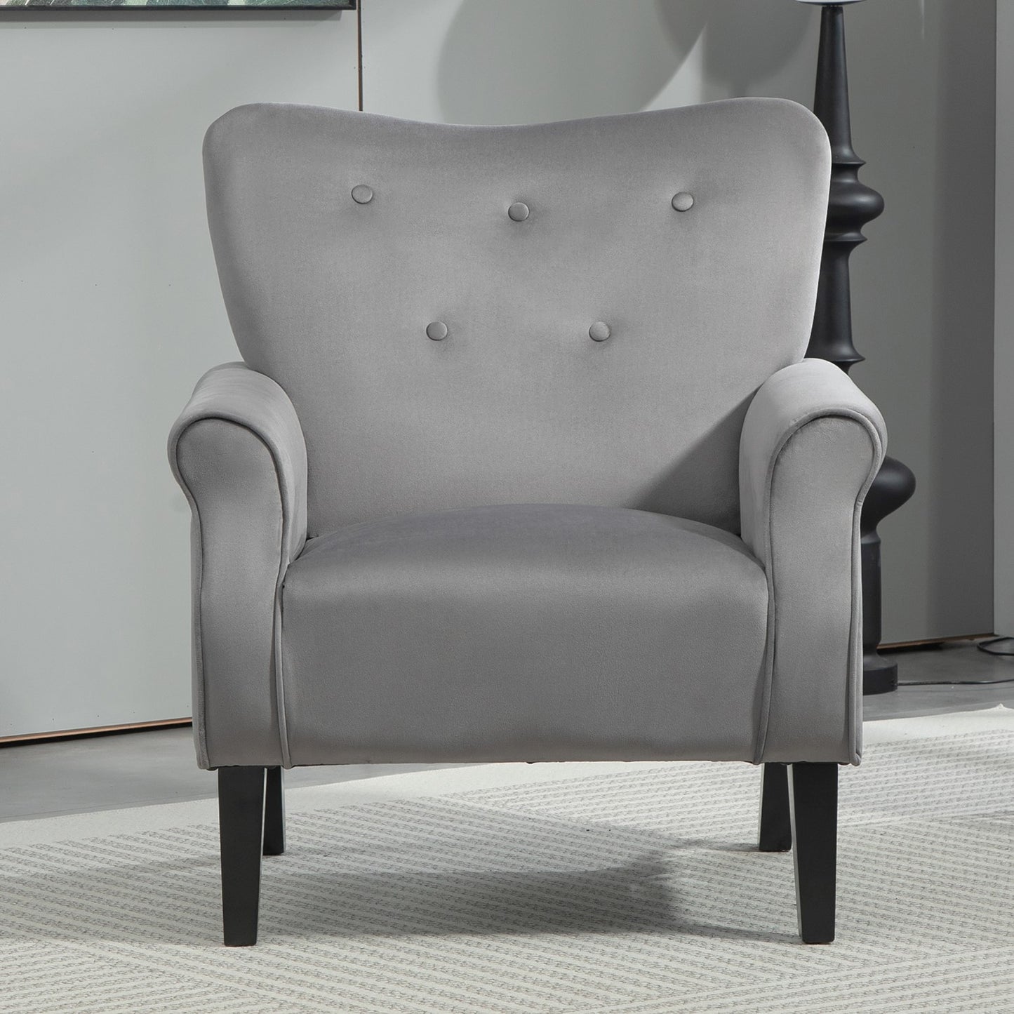 Mid-Century Modern Wingback Accent Chair, Upholstered Fabric Armchair With Sturdy Wood Legs, High-Back Padded Club Chair For Living Room Bedroom Office