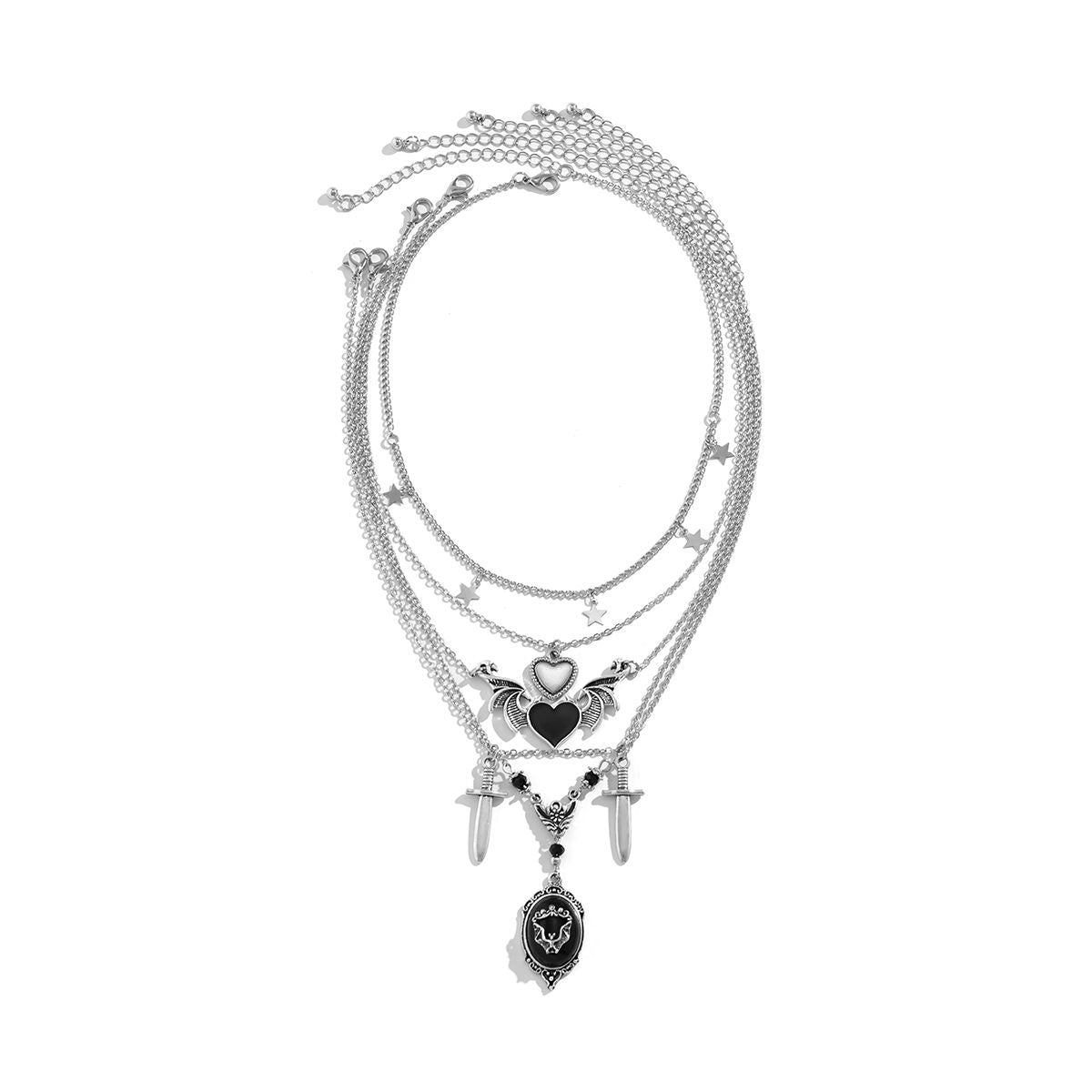 Cross-border European American Dark Gothic Jewelry, Trendy Heart & Wing Necklace With Creative Sword Pendant Halloween Women Neck Accessories